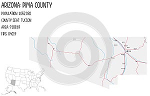 Map of Pima County in Arizona, USA.