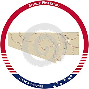 Map of Pima County in Arizona, USA.
