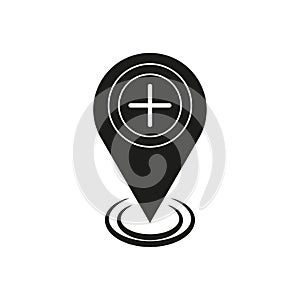 Map pin add plus icon. Vector illustration. stock image.