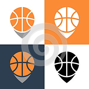 Map pin and basketball ball logo template, vector illustration design