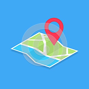 Map with pin on blue background. Electronic map gps location vector symbol. Vector illustration EPS 10