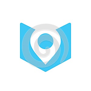 Map pin book logo template, library location icon design, book store pointer symbol - Vector