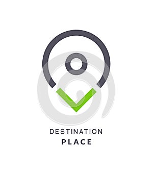 Map pin destination icon. GPS place sign flat vector marker. GPS destination pin sign