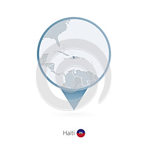 Map pin with detailed map of Haiti and neighboring countries