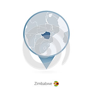 Map pin with detailed map of Zimbabwe and neighboring countries