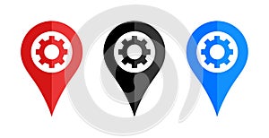 Location map pin gear icon