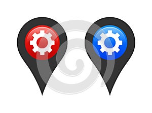 Location map pin gear icon