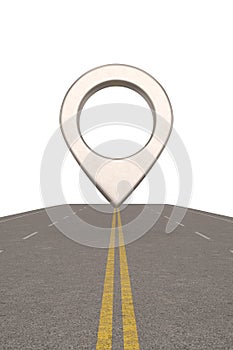 Map pin with highway isolated on white background. 3D illustration
