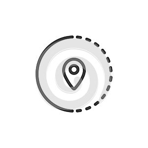 Map pin icon with circle and dotted line