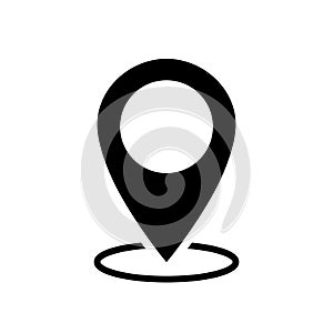 Map pin. Icon of place position. Location symbol. GPS icon with circle of place isolated on white background. Black map pin. Gps