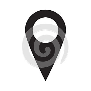 Map pin icon, pointer symbol, location marker sign, black isolated on white background, vector illustration.