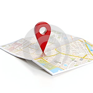 Map with pin isolated on white background