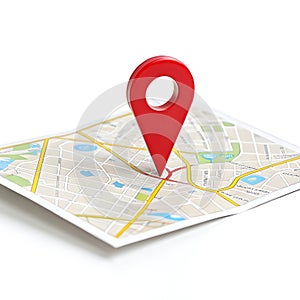 Map with pin isolated on white background