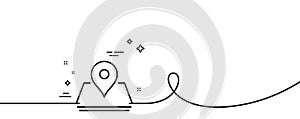 Map pin line icon. Trip point sign. Continuous line with curl. Vector