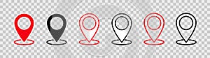 Map pin. Outline map pin position symbol with circle place isolated transparent background. Icons of gps points. Web pointer of