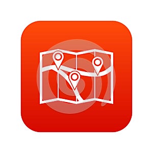 Map with pin pointers icon digital red