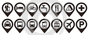 Map pin set. Location point pin set. GPS tap location symbols for apps and websites