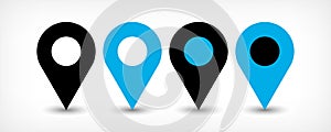 Blue flat map pin sign location icon with shadow