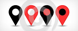 Red flat map pin sign location icon with shadow