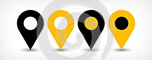Yellow flat map pin sign location icon with shadow