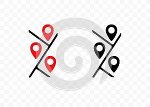 Map with pinpoints and road or street, geolocation, location and pointer, graphic design