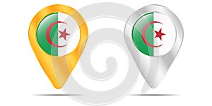 Map of pins with flag of Algeria. On a white background