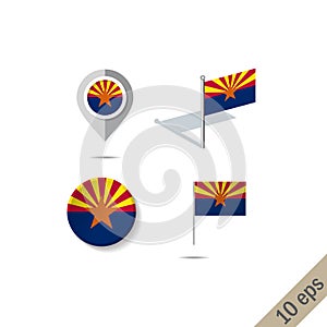 Map pins with flag of Arizona - vector illustration