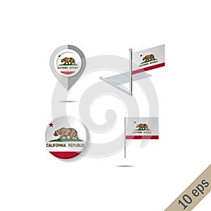 Map pins with flag of CALIFORNIA - illustration