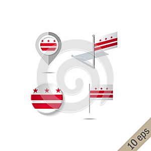 Map pins with flag of District of Columbia - vector illustration