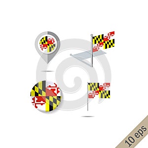 Map pins with flag of Maryland - illustration