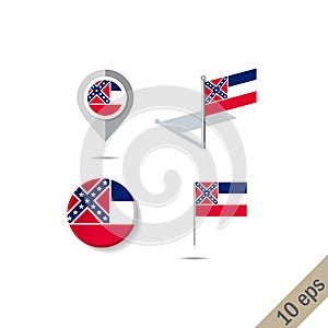 Map pins with flag of Mississipi - illustration