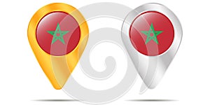 Map of pins with flag of Morocco. On a white background. Vector