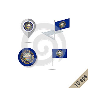 Map pins with flag of New Hampshire - vector illustration