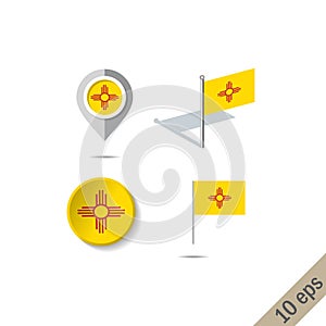 Map pins with flag of New Mexico - illustration