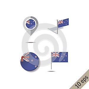 Map pins with flag of NEW ZEALAND