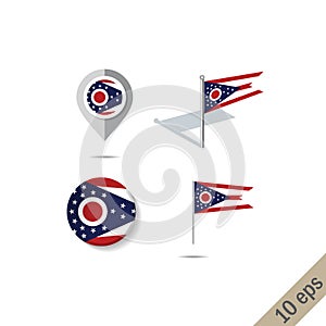 Map pins with flag of Ohio - vector illustration