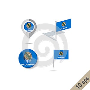 Map pins with flag of Oklahoma - vector illustration