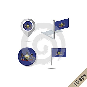 Map pins with flag of Pensilvania - illustration