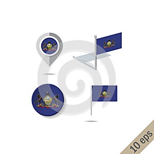 Map pins with flag of Pensilvania - illustration photo