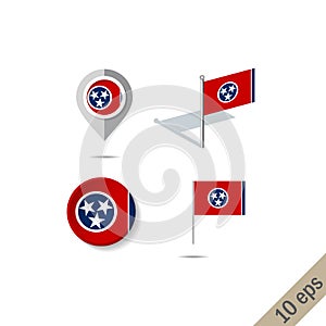 Map pins with flag of Tennesee- vector illustration