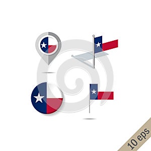 Map pins with flag of Texas- illustration