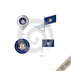 Map pins with flag of Utah - vector illustration