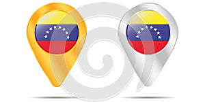 Map of pins with flag of Venezuela. On a white background