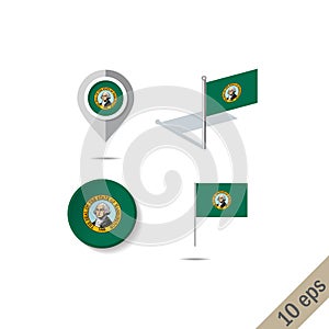 Map pins with flag of Washington - vector illustration