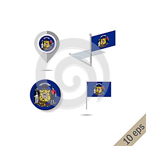 Map pins with flag of Wisconsin - illustration