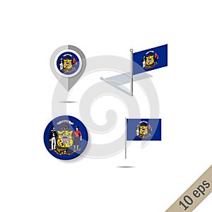 Map pins with flag of Wisconsin - vector illustration