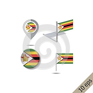 Map pins with flag of ZIMBABWE
