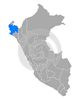 Map of Piura in Peru