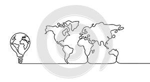 Map of planet Earth and light bulb