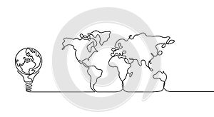 Map of planet Earth and light bulb